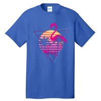 80's Flamingo Palm Sunset Synthwave Vaporwave Aesthetic Gift Tall T-Shirt