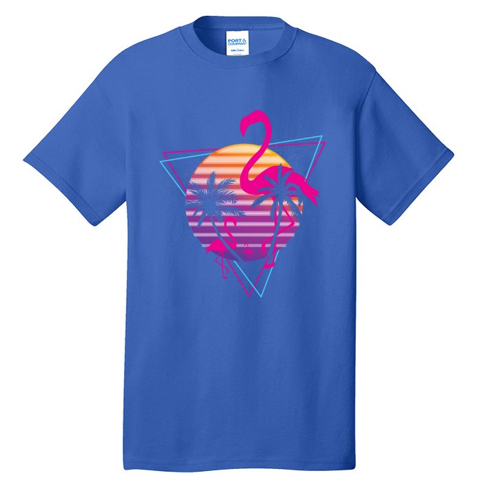 80's Flamingo Palm Sunset Synthwave Vaporwave Aesthetic Gift Tall T-Shirt