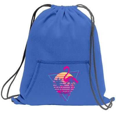 80's Flamingo Palm Sunset Synthwave Vaporwave Aesthetic Gift Sweatshirt Cinch Pack Bag