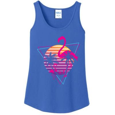 80's Flamingo Palm Sunset Synthwave Vaporwave Aesthetic Gift Ladies Essential Tank