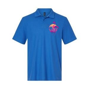 80's Flamingo Palm Sunset Synthwave Vaporwave Aesthetic Gift Softstyle Adult Sport Polo