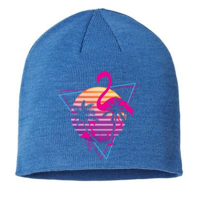 80's Flamingo Palm Sunset Synthwave Vaporwave Aesthetic Gift Sustainable Beanie