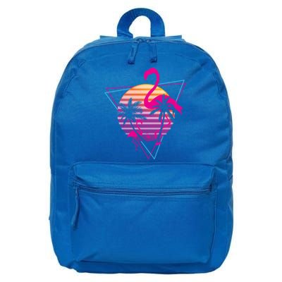 80's Flamingo Palm Sunset Synthwave Vaporwave Aesthetic Gift 16 in Basic Backpack