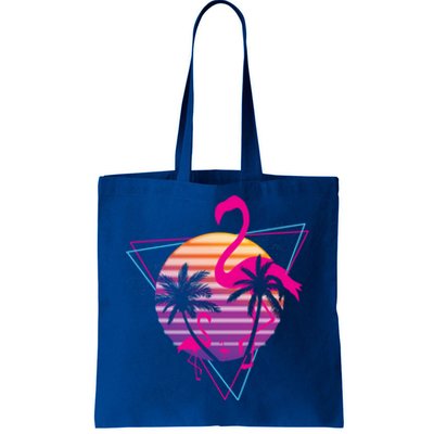 80's Flamingo Palm Sunset Synthwave Vaporwave Aesthetic Gift Tote Bag