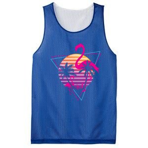 80's Flamingo Palm Sunset Synthwave Vaporwave Aesthetic Gift Mesh Reversible Basketball Jersey Tank