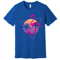 80's Flamingo Palm Sunset Synthwave Vaporwave Aesthetic Gift Premium T-Shirt