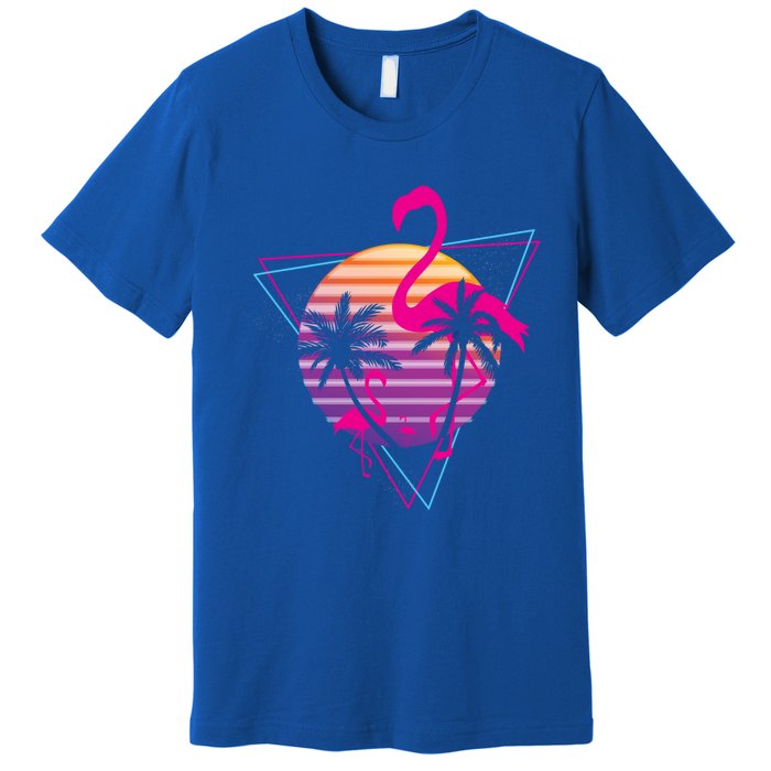 80's Flamingo Palm Sunset Synthwave Vaporwave Aesthetic Gift Premium T-Shirt