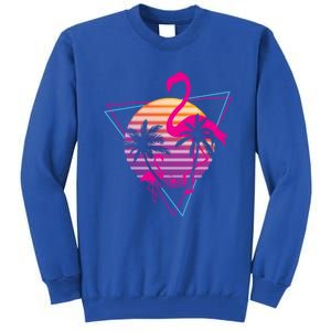 80's Flamingo Palm Sunset Synthwave Vaporwave Aesthetic Gift Tall Sweatshirt