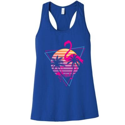 80's Flamingo Palm Sunset Synthwave Vaporwave Aesthetic Gift Women's Racerback Tank