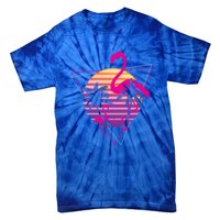 80's Flamingo Palm Sunset Synthwave Vaporwave Aesthetic Gift Tie-Dye T-Shirt