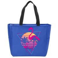 80's Flamingo Palm Sunset Synthwave Vaporwave Aesthetic Gift Zip Tote Bag