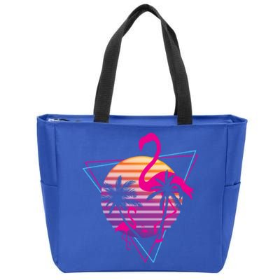 80's Flamingo Palm Sunset Synthwave Vaporwave Aesthetic Gift Zip Tote Bag