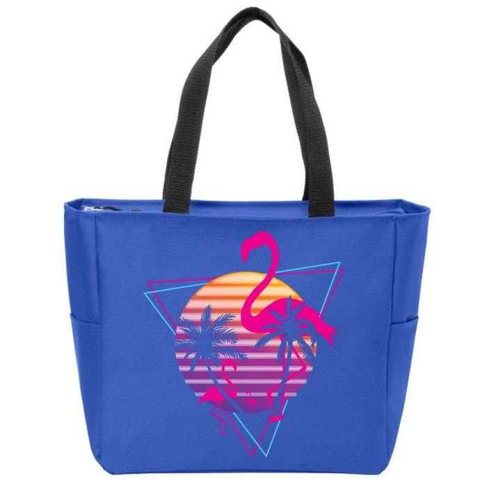 80's Flamingo Palm Sunset Synthwave Vaporwave Aesthetic Gift Zip Tote Bag