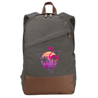 80's Flamingo Palm Sunset Synthwave Vaporwave Aesthetic Gift Cotton Canvas Backpack