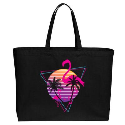 80's Flamingo Palm Sunset Synthwave Vaporwave Aesthetic Gift Cotton Canvas Jumbo Tote