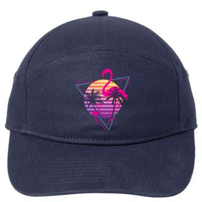 80's Flamingo Palm Sunset Synthwave Vaporwave Aesthetic Gift 7-Panel Snapback Hat