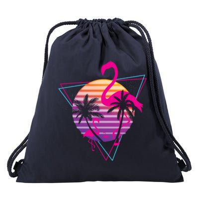 80's Flamingo Palm Sunset Synthwave Vaporwave Aesthetic Gift Drawstring Bag