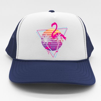 80's Flamingo Palm Sunset Synthwave Vaporwave Aesthetic Gift Trucker Hat