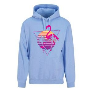 80's Flamingo Palm Sunset Synthwave Vaporwave Aesthetic Gift Unisex Surf Hoodie