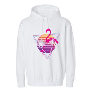 80's Flamingo Palm Sunset Synthwave Vaporwave Aesthetic Gift Garment-Dyed Fleece Hoodie