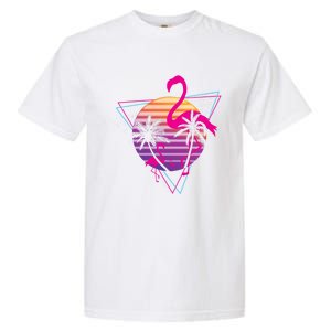 80's Flamingo Palm Sunset Synthwave Vaporwave Aesthetic Gift Garment-Dyed Heavyweight T-Shirt