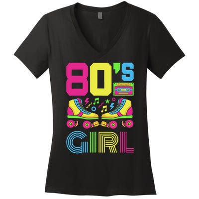 80s Girl 1980s Fashion Theme Party Outfit Eighties Costume Women's V-Neck T-Shirt