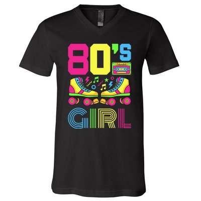 80s Girl 1980s Fashion Theme Party Outfit Eighties V-Neck T-Shirt