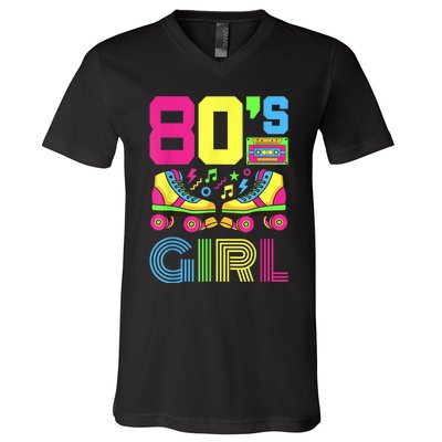 80s Girl 1980s Fashion Theme Party Outfit Eighties Costume V-Neck T-Shirt