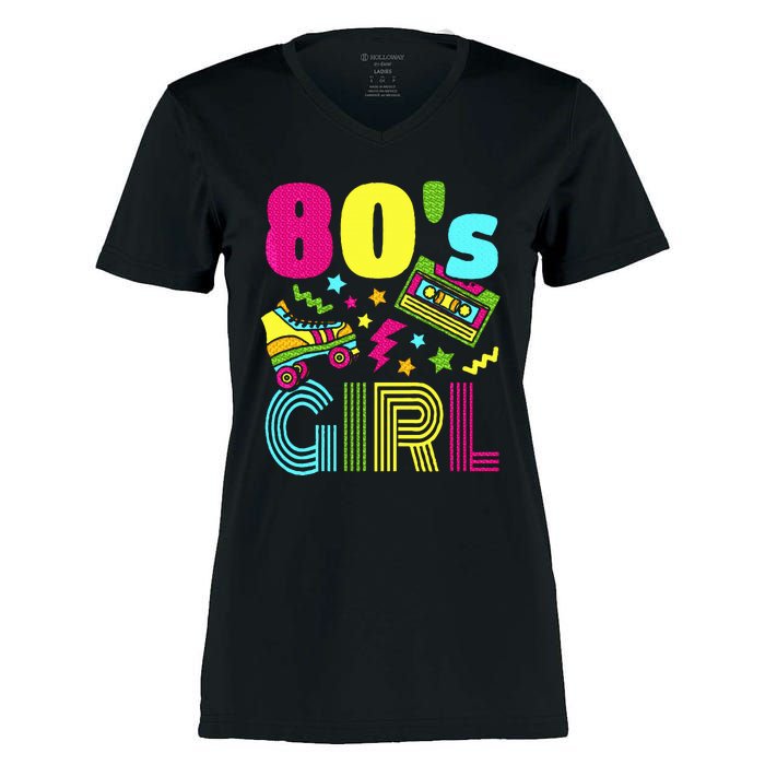 80s Girl 1980s Theme Party 80s Costume Outfit Women's Momentum V-Neck T-Shirt