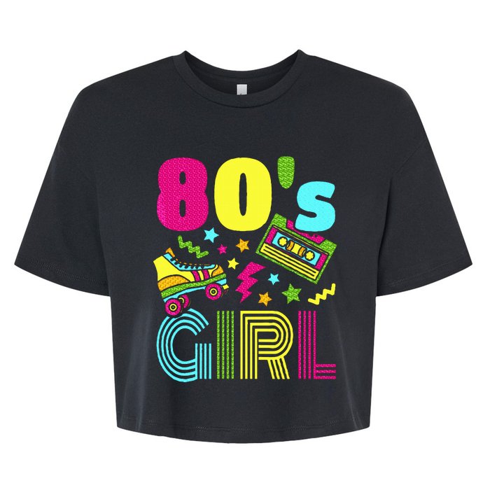 80s Girl 1980s Theme Party 80s Costume Outfit Bella+Canvas Jersey Crop Tee