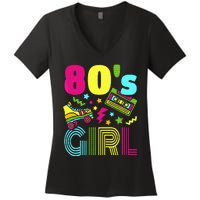 80s Girl 1980s Theme Party 80s Costume Outfit Women's V-Neck T-Shirt