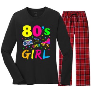 80S Girl Birthday Party Costume Retro Women's Long Sleeve Flannel Pajama Set 