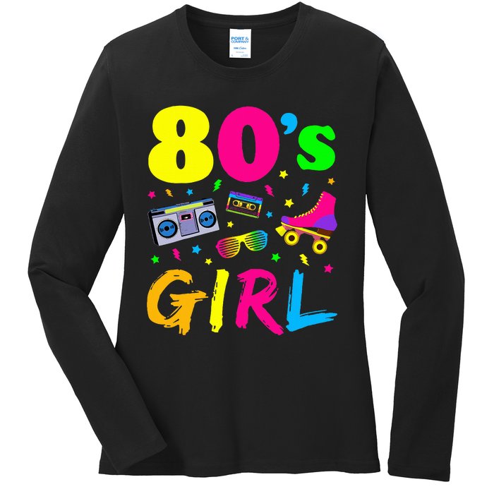 80S Girl Birthday Party Costume Retro Ladies Long Sleeve Shirt