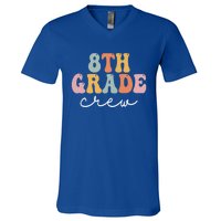 8Th Grade Crew Retro Groovy Happy First Day Of School Gift V-Neck T-Shirt