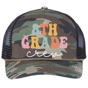 8Th Grade Crew Retro Groovy Happy First Day Of School Gift Retro Rope Trucker Hat Cap