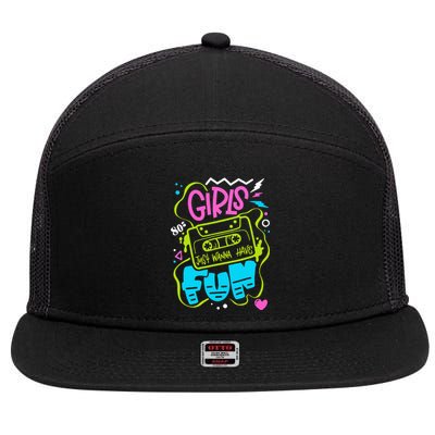 80's Girl Just Wanna Have Fun Nostalgia 1980s 7 Panel Mesh Trucker Snapback Hat