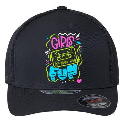 80's Girl Just Wanna Have Fun Nostalgia 1980s Flexfit Unipanel Trucker Cap