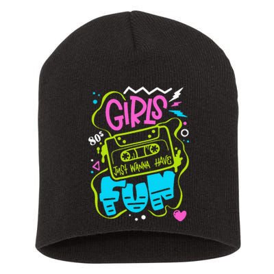 80's Girl Just Wanna Have Fun Nostalgia 1980s Short Acrylic Beanie