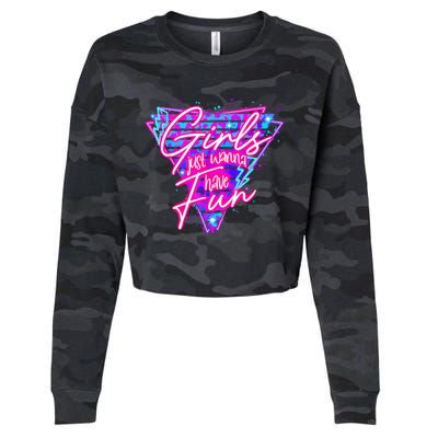 80s Girl Just Wanna Have Fun Nostalgia 1980s Cropped Pullover Crew