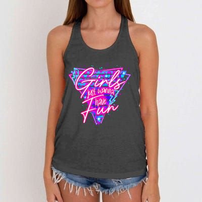 80s Girl Just Wanna Have Fun Nostalgia 1980s Women's Knotted Racerback Tank