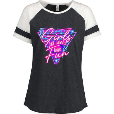 80s Girl Just Wanna Have Fun Nostalgia 1980s Enza Ladies Jersey Colorblock Tee