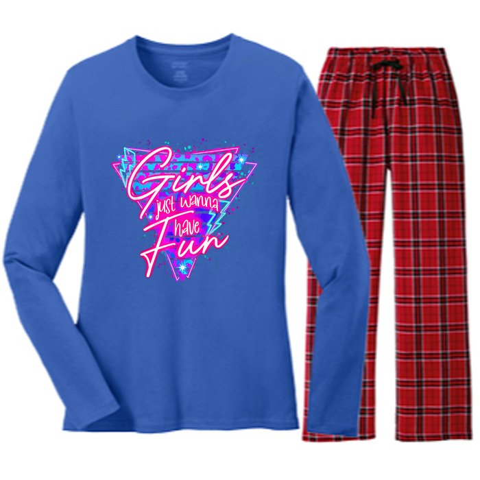 80s Girl Just Wanna Have Fun Nostalgia 1980s Women's Long Sleeve Flannel Pajama Set 