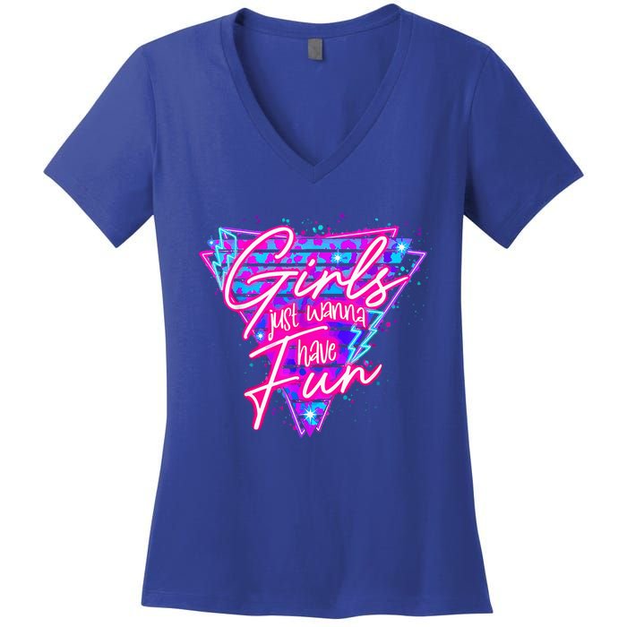 80s Girl Just Wanna Have Fun Nostalgia 1980s Women's V-Neck T-Shirt