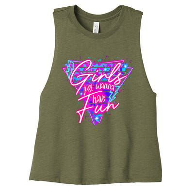 80s Girl Just Wanna Have Fun Nostalgia 1980s Women's Racerback Cropped Tank