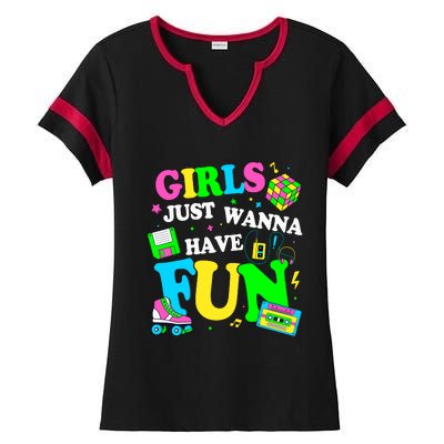 80S Girl Just Wanna Have Fun 1980s Girl Ladies Halftime Notch Neck Tee