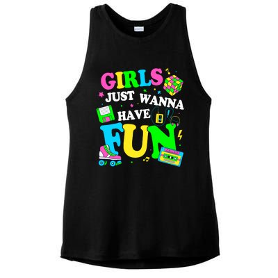 80S Girl Just Wanna Have Fun 1980s Girl Ladies PosiCharge Tri-Blend Wicking Tank