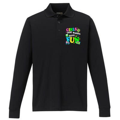 80S Girl Just Wanna Have Fun 1980s Girl Performance Long Sleeve Polo