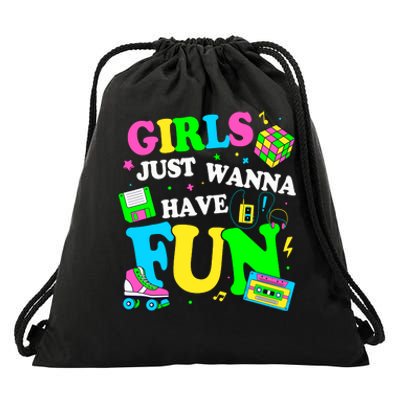 80S Girl Just Wanna Have Fun 1980s Girl Drawstring Bag