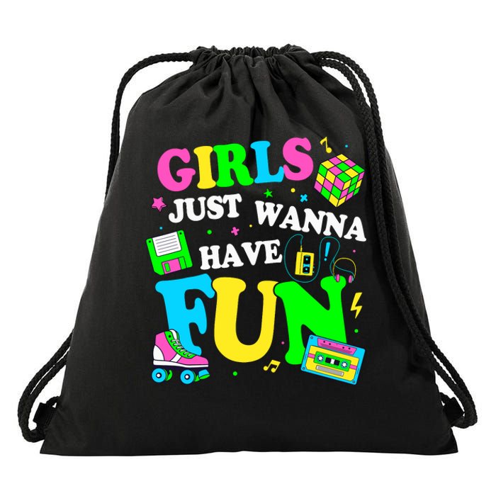 80S Girl Just Wanna Have Fun 1980s Girl Drawstring Bag