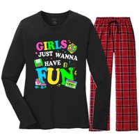 80S Girl Just Wanna Have Fun 1980s Girl Women's Long Sleeve Flannel Pajama Set 